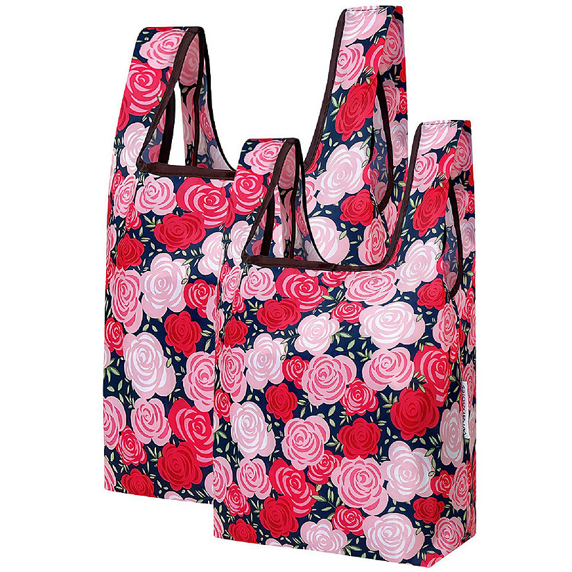 Wrapables JoliBag Nylon Reusable Grocery Bag, 2 Pack, Rose Garden Image