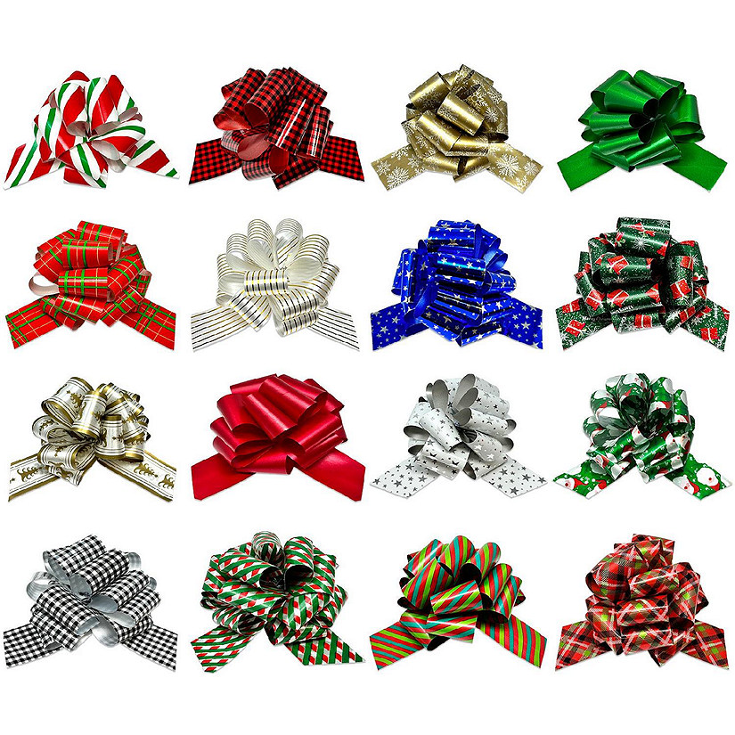 Wrapables Large 5" Christmas Pull Bows, Ribbon Bows (16pcs) Image