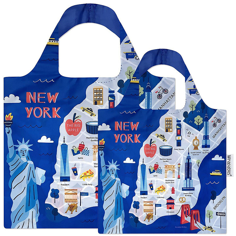 Wrapables Large & Small Allybag Foldable & Lightweight Reusable Grocery Bags (Set of 2), New York Image