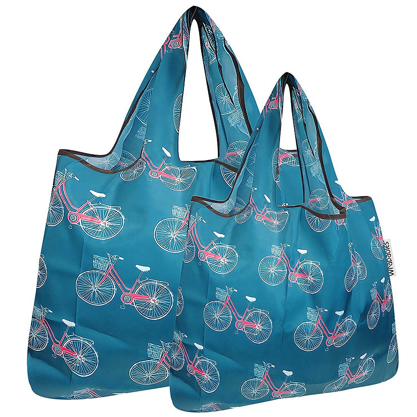 Wrapables Large & Small Foldable Tote Nylon Reusable Grocery Bags, Set of 2, Bicycles Image