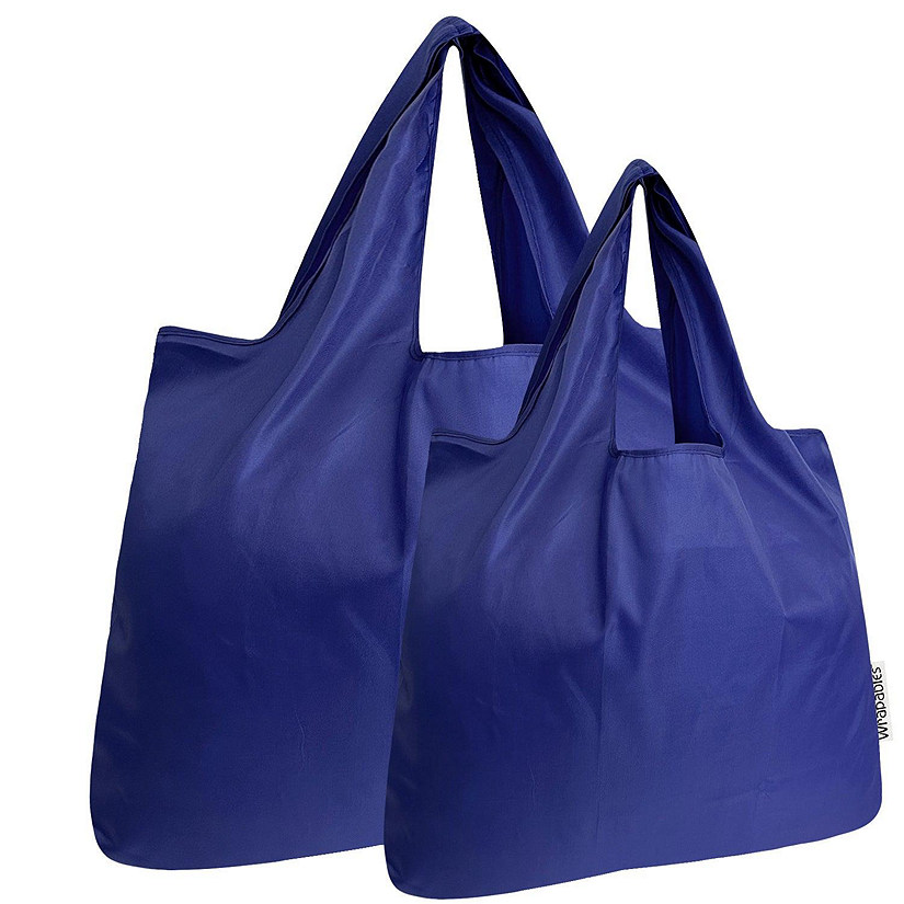 Wrapables Large & Small Foldable Tote Nylon Reusable Grocery Bags, Set of 2, Blue Image