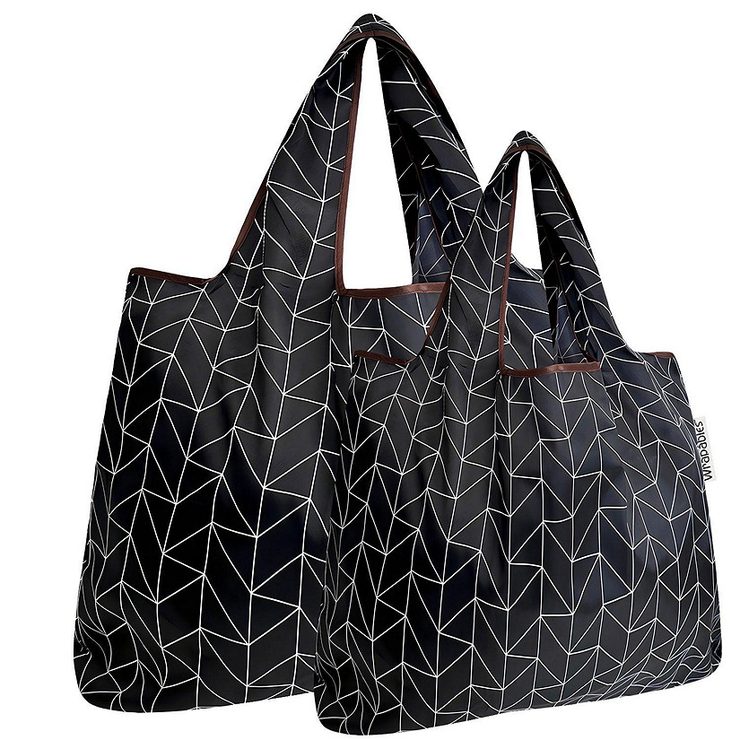 Wrapables Large & Small Foldable Tote Nylon Reusable Grocery Bags, Set of 2, Geometric Image