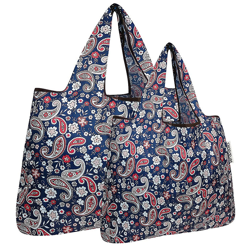 Wrapables Large & Small Foldable Tote Nylon Reusable Grocery Bags, Set of 2, Paisley Motif Image