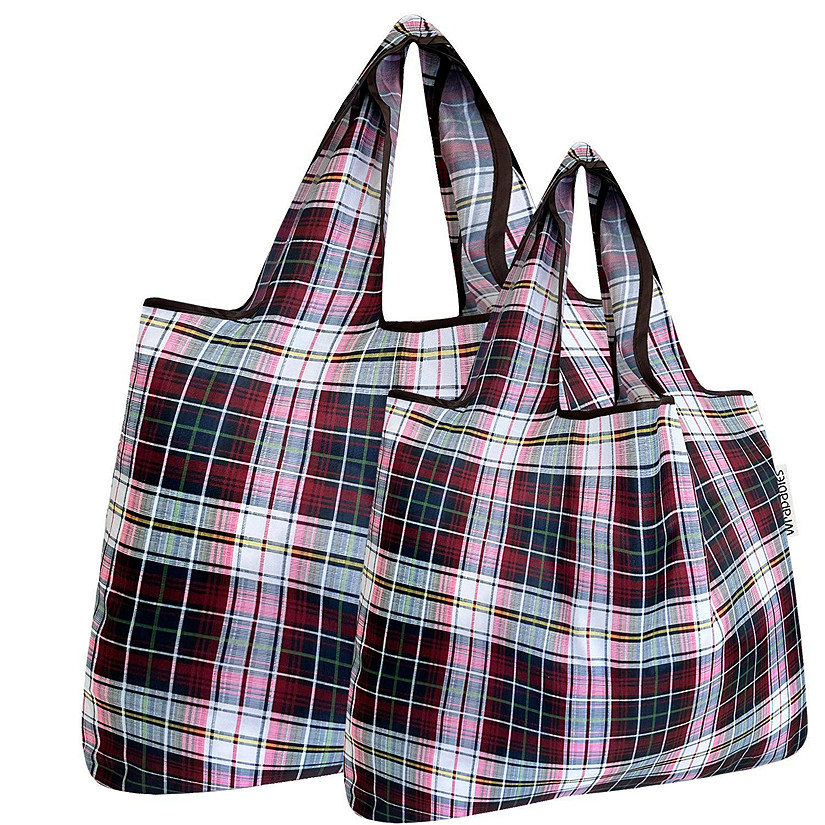 Plaid Pattern Nylon Tote Bag, Reusable Grocery Shopping Bag