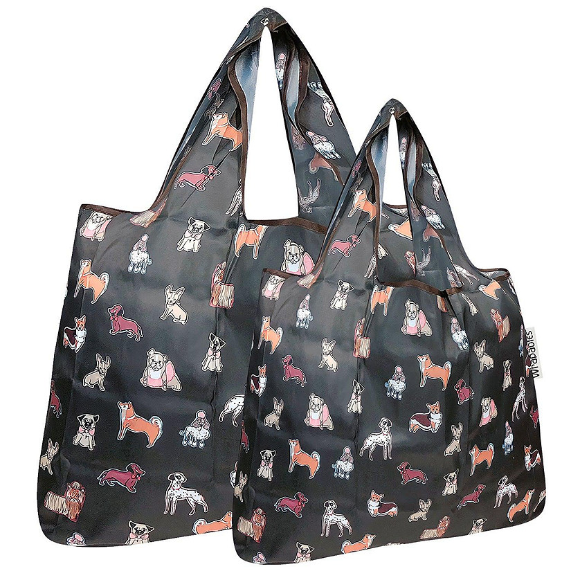 Wrapables Large & Small Foldable Tote Nylon Reusable Grocery Bags, Set of 2, Shiba Inu Dogs Image