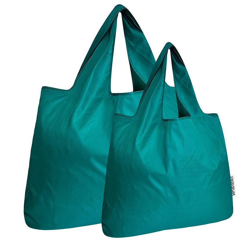 Wrapables Large & Small Foldable Tote Nylon Reusable Grocery Bags, Set of 2, Teal Image