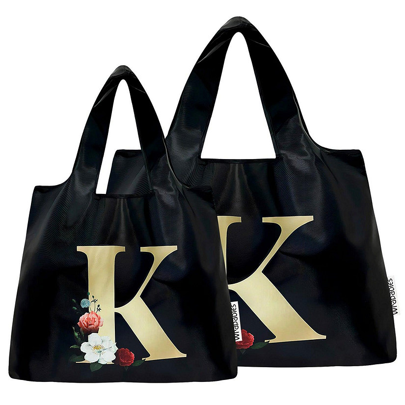 Wrapables Large &amp; Small Monogram Nylon Reusable Bags, Set 2, Letter K Image