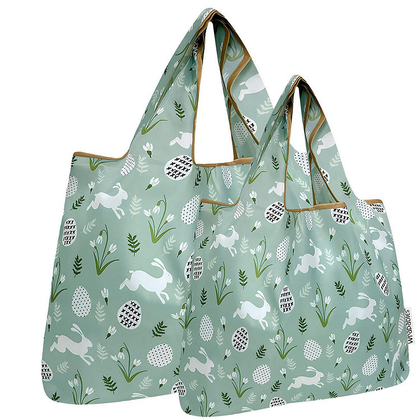Wrapables Large &amp; Small Nylon Reusable Grocery Bags, Set 2, Easter Bunny Image