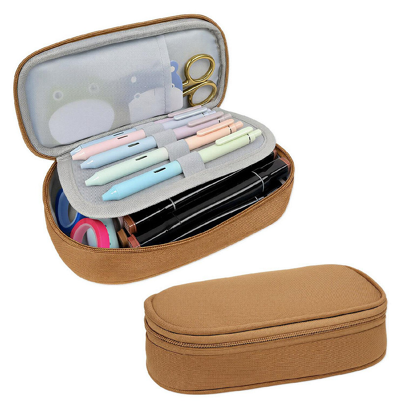 Wrapables Large Capacity Double Compartment Pencil Case, Khaki Image