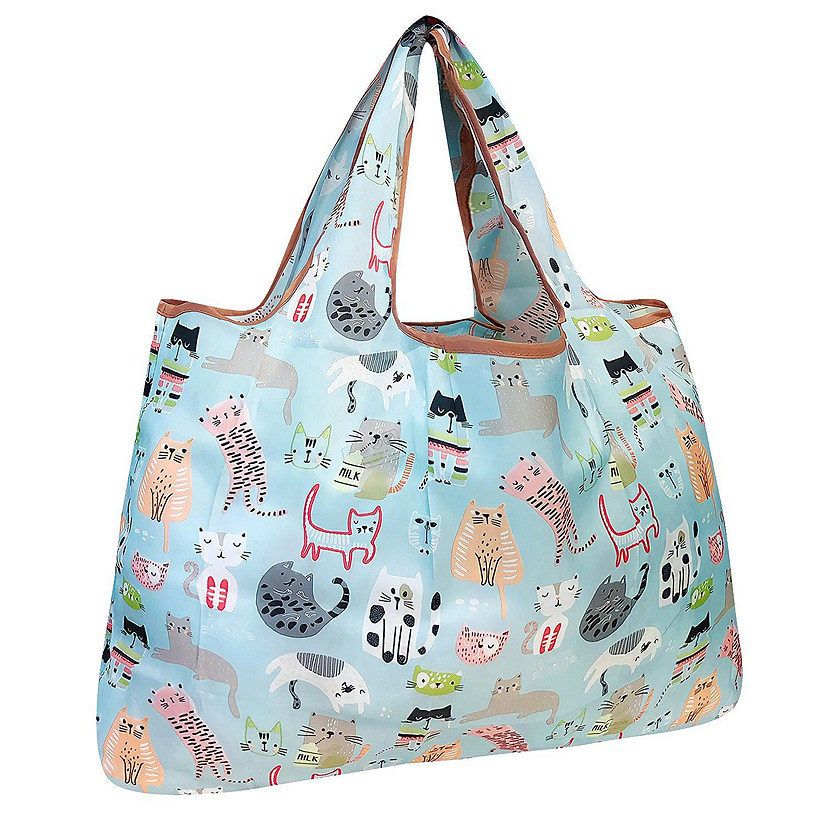 Wrapables Large Foldable Tote Nylon Reusable Grocery Bag, Cool Cats Image