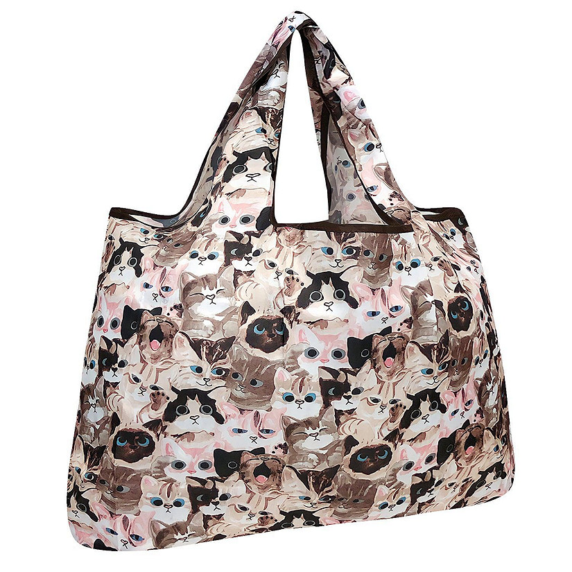 Wrapables Large Foldable Tote Nylon Reusable Grocery Bag, Cuddly Kitties Image