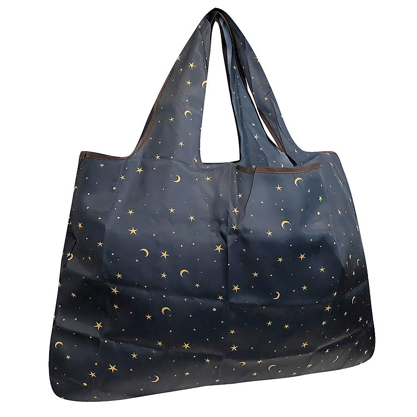 Wrapables Large Foldable Tote Nylon Reusable Grocery Bag, Moon & Stars Image