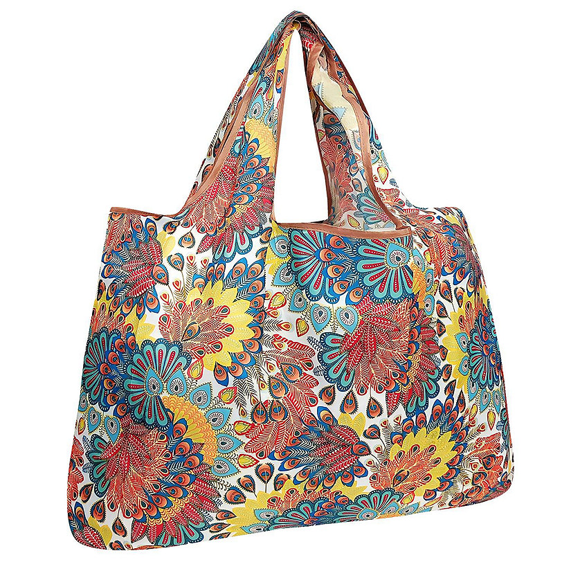 Wrapables Large Foldable Tote Nylon Reusable Grocery Bag, Peacock Image
