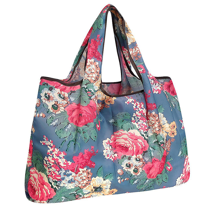 Wrapables Large Foldable Tote Nylon Reusable Grocery Bag, Spring Floral Image