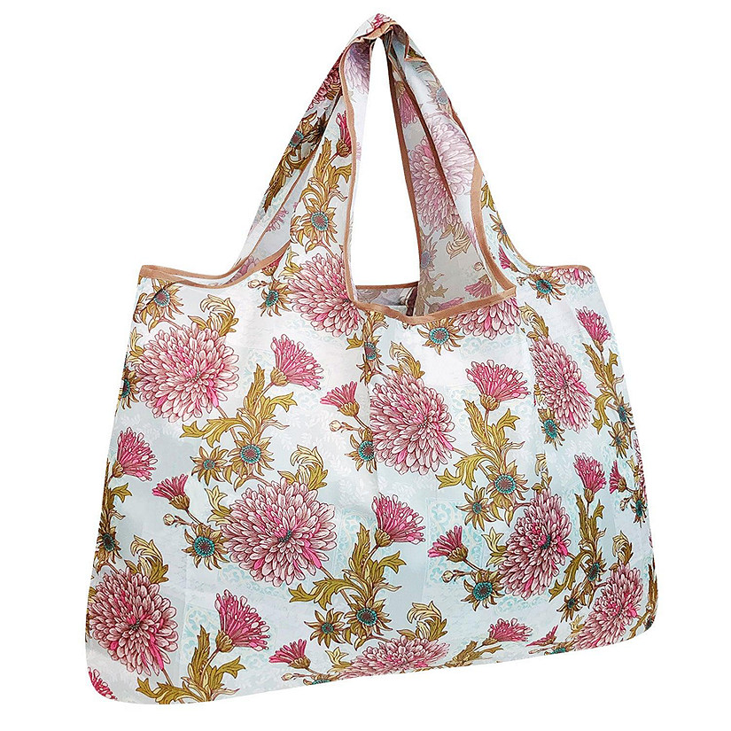 Wrapables Large Foldable Tote Nylon Reusable Grocery Bag, Vintage Chrysanthemums Image