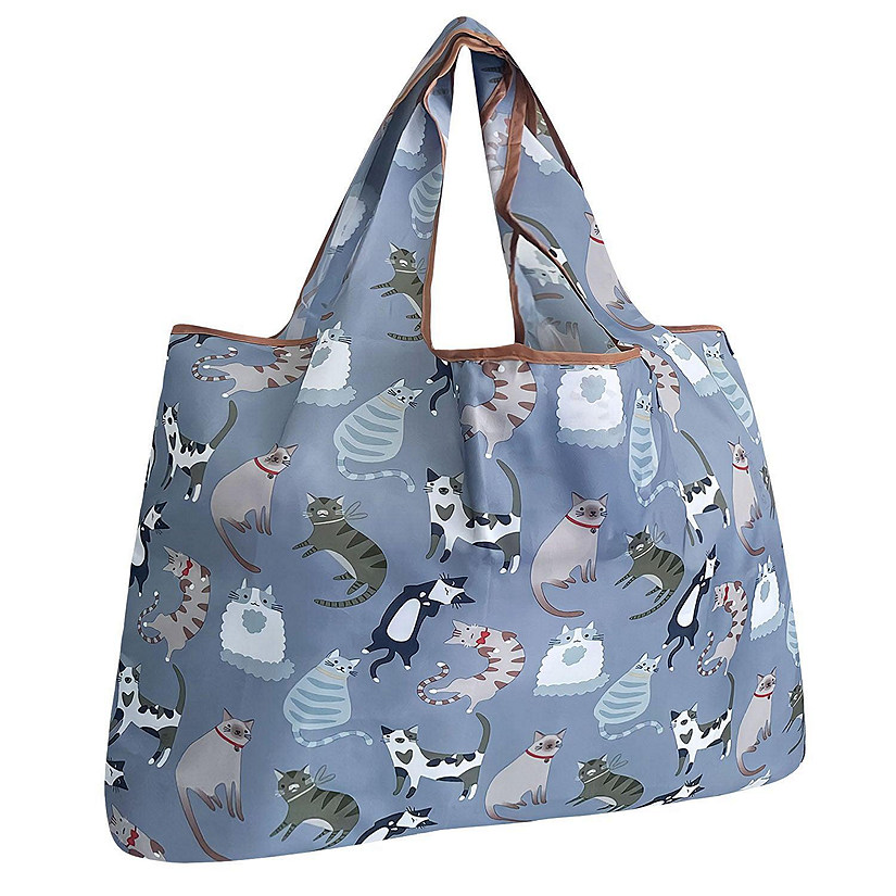 Wrapables Large Foldable Tote Nylon Reusable Grocery Bags, Cool Felines Image