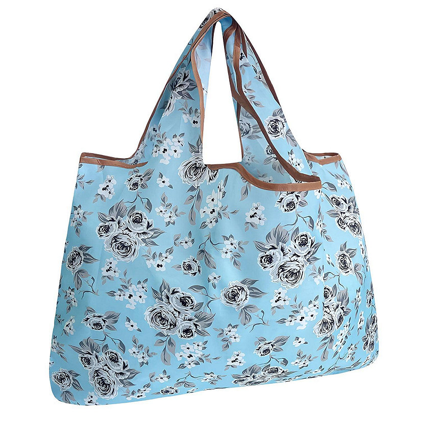 Wrapables Large Foldable Tote Nylon Reusable Grocery Bags, Gray Floral Image