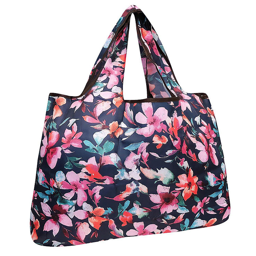 Wrapables Large Foldable Tote Nylon Reusable Grocery Bags, Tropical Flowers Image