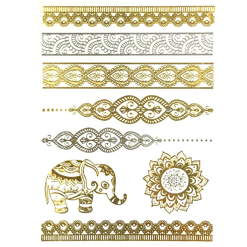 Wrapables Large Metallic Gold Silver and Black Body Art Temporary Tattoos, Exotic Bands 2 Image