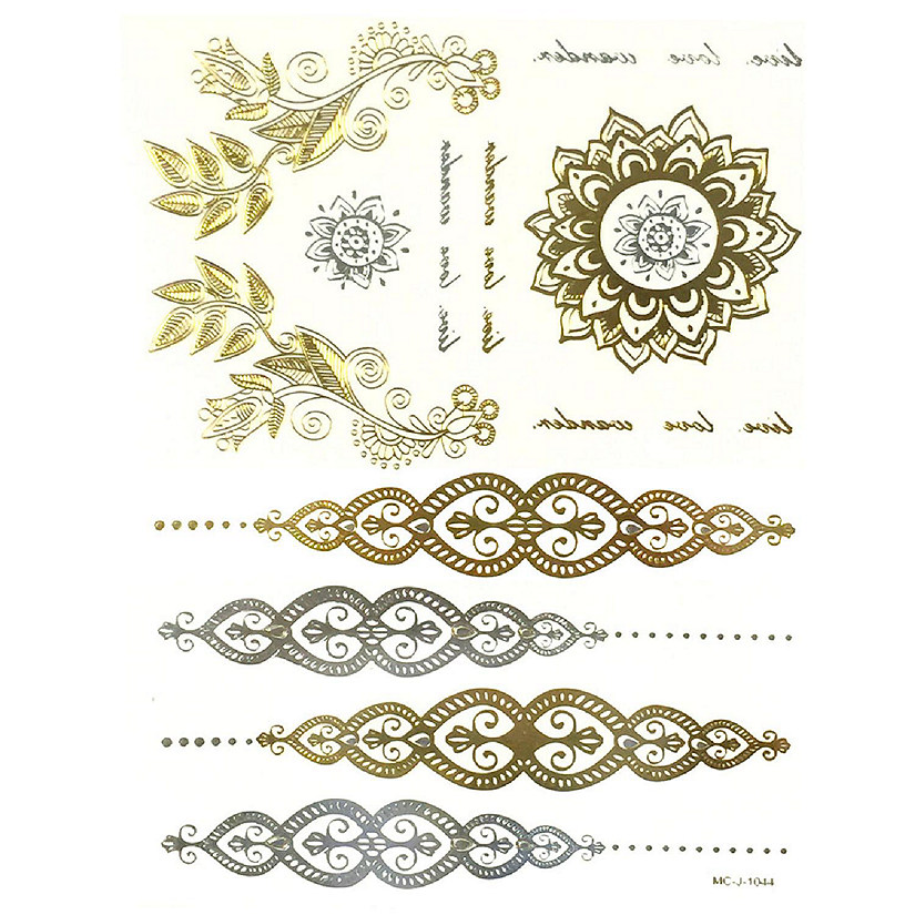 Wrapables Large Metallic Gold Silver and Black Body Art Temporary Tattoos, Life's Wonders Image