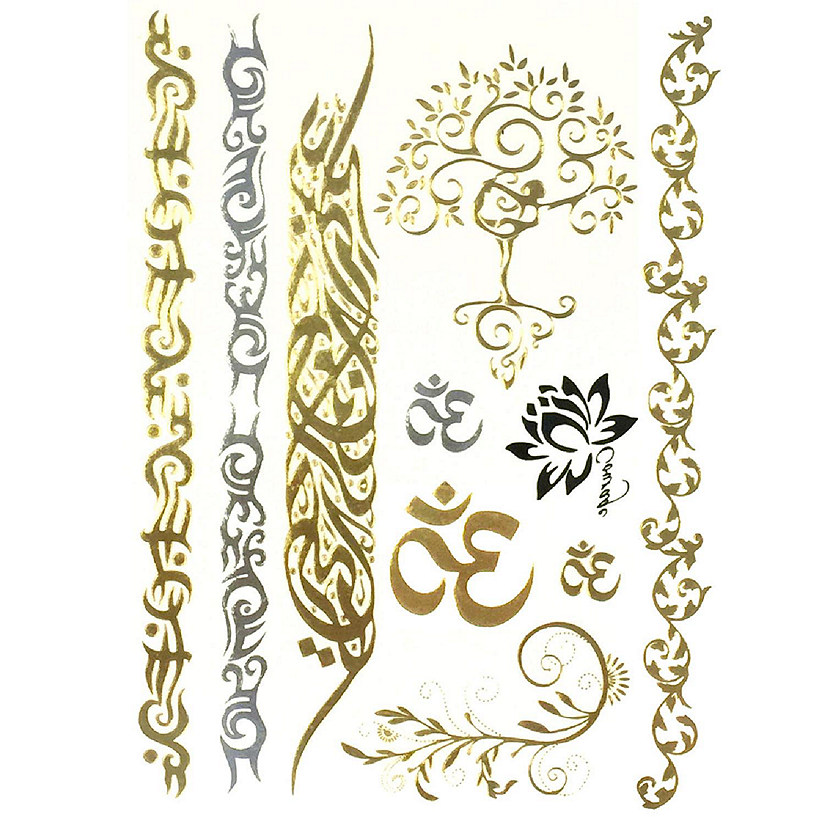 Wrapables Large Metallic Gold Silver and Black Body Art Temporary Tattoos, Lively Image