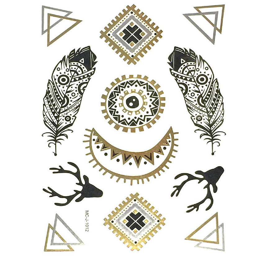 Wrapables Large Metallic Gold Silver and Black Body Art Temporary Tattoos, Nature Symbols Image