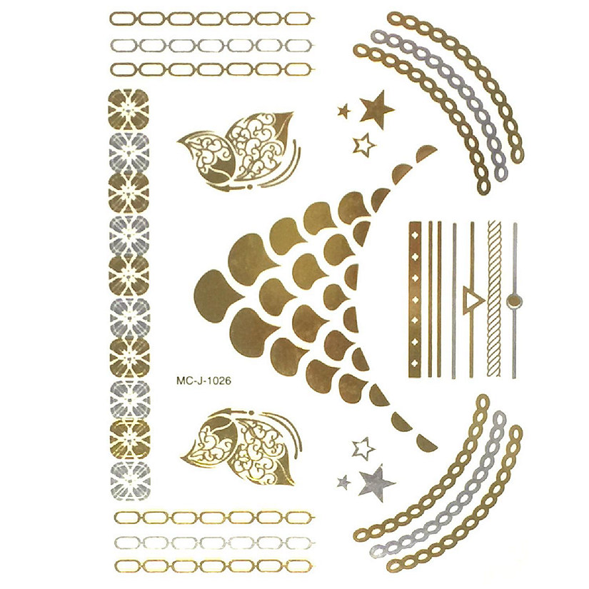 Wrapables Large Metallic Gold Silver and Black Body Art Temporary Tattoos, Statement Necklace, Chains, Bands Image