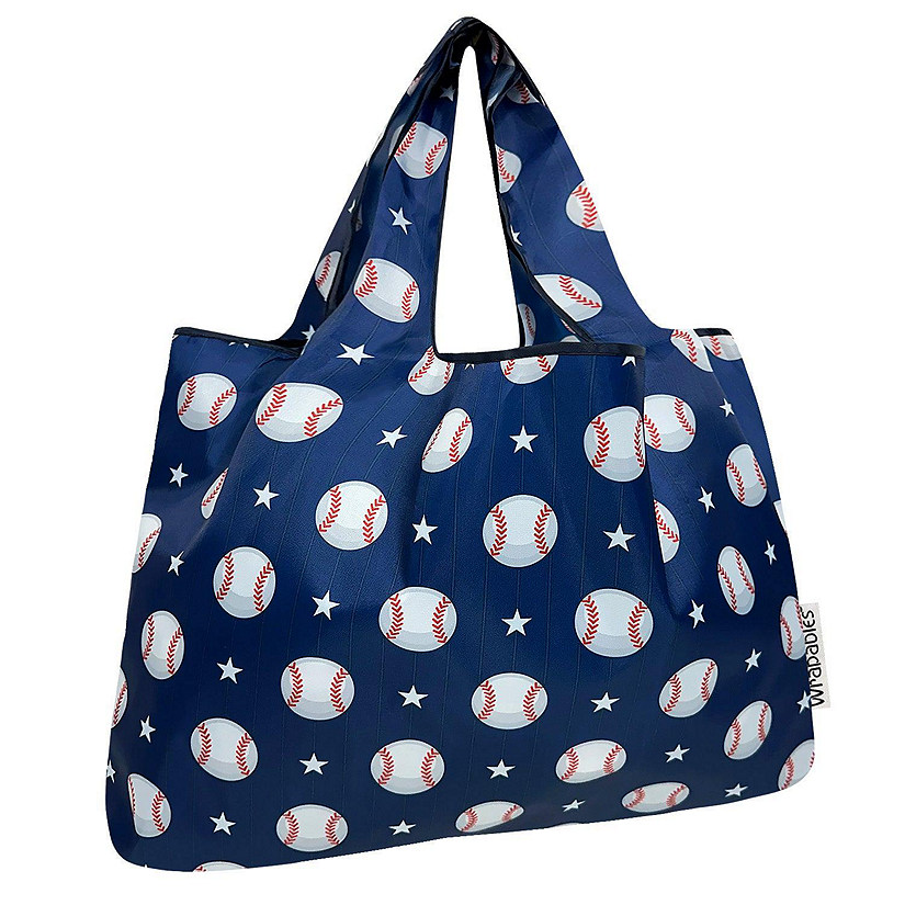 Wrapables Large Nylon Reusable Shopping Bag, Baseball Image