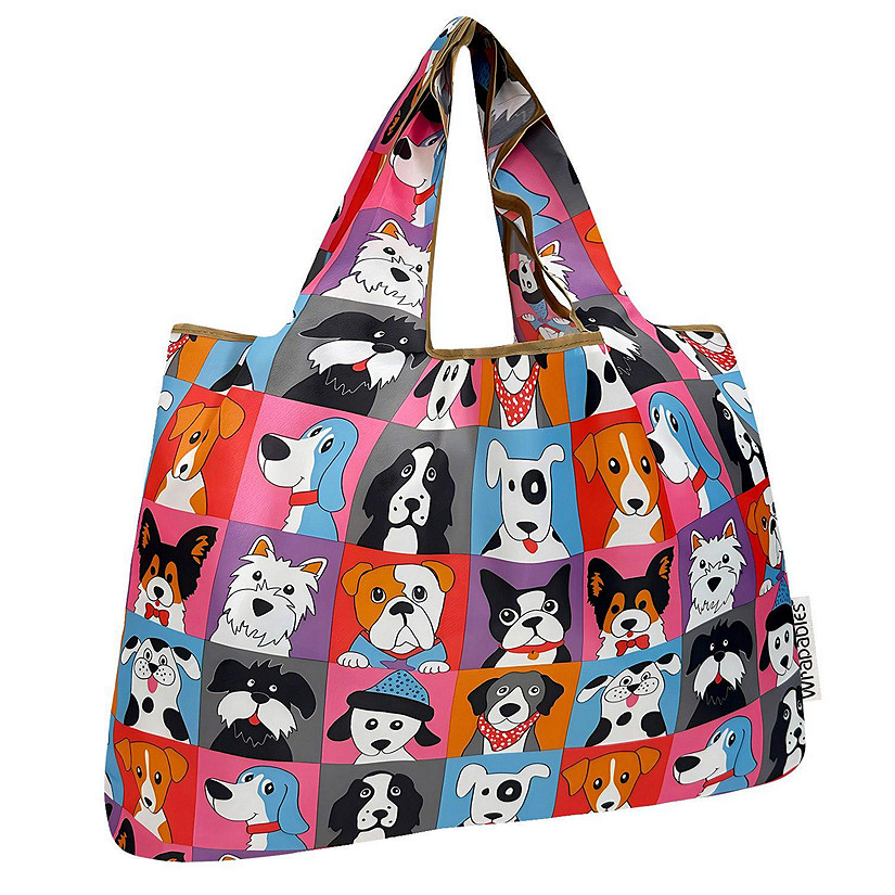 Wrapables Large Nylon Reusable Shopping Bag, Cute Dogs Image