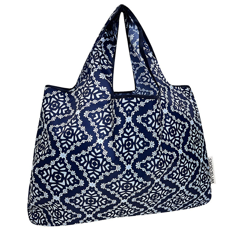Wrapables Large Nylon Reusable Shopping Bag, Navy Deco Image