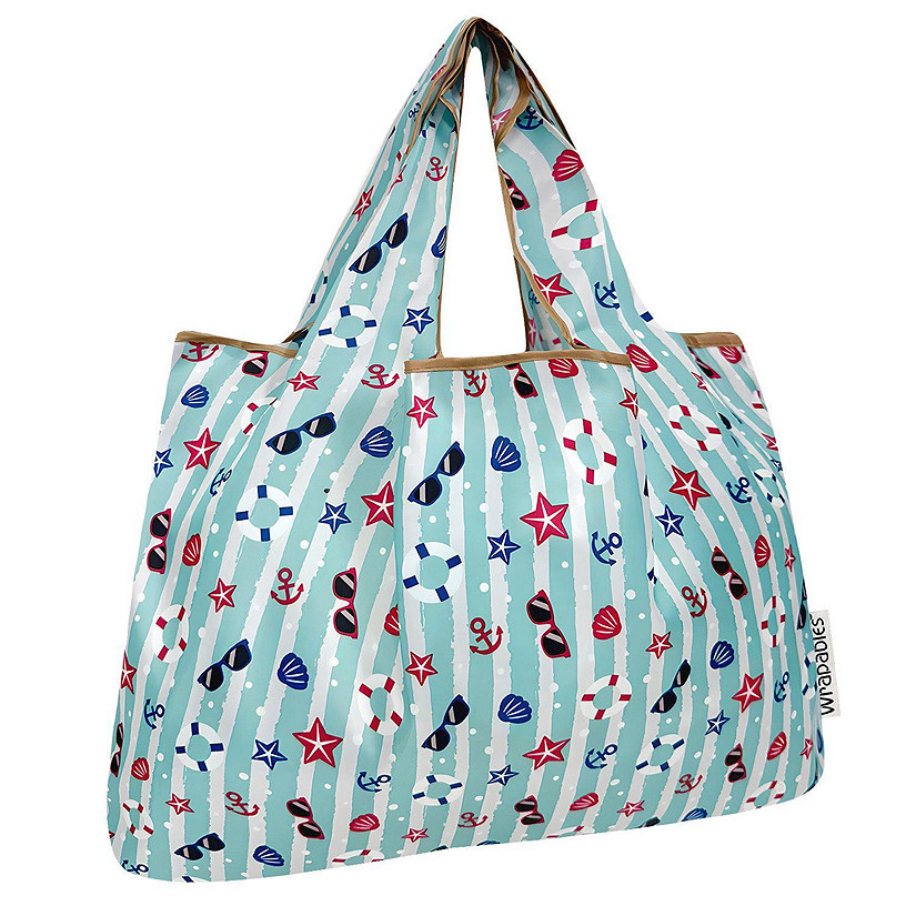 Wrapables Large Nylon Reusable Shopping Bag, Ocean Fun Image