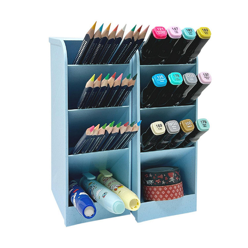 Wrapables Large Pen Organizer with 4 Compartments Desk Storage Organizer, (2pcs) / Blue Image