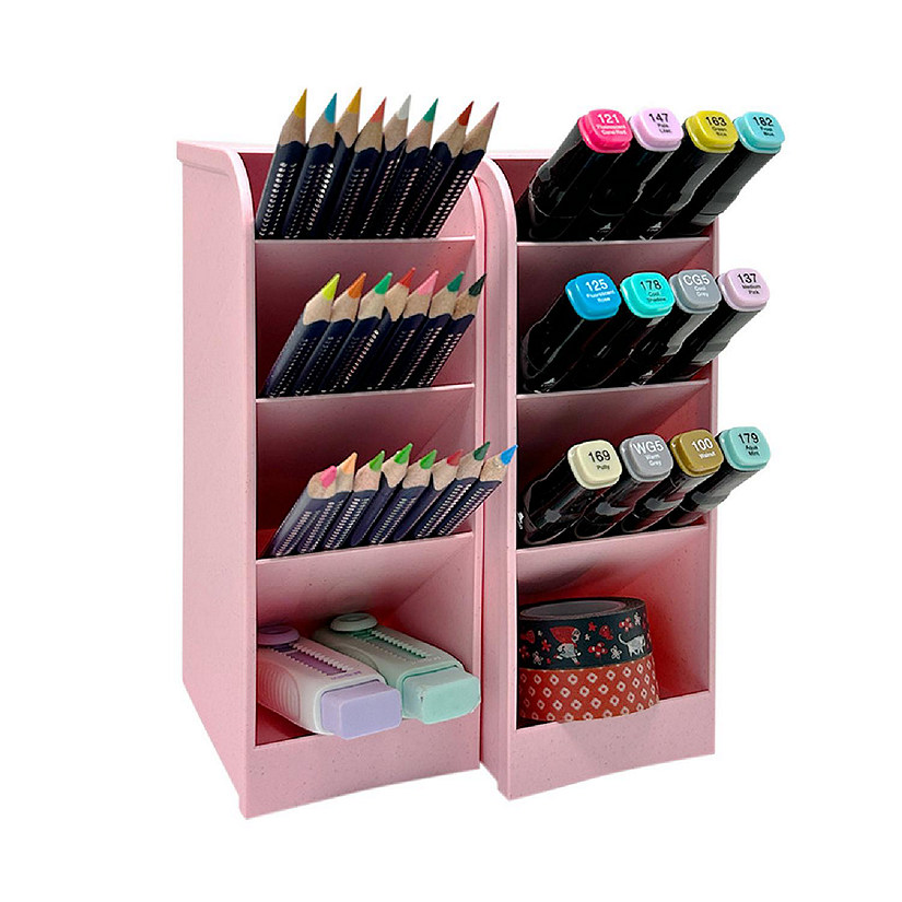 Wrapables Large Pen Organizer with 4 Compartments Desk Storage Organizer, (2pcs) / Pink Image