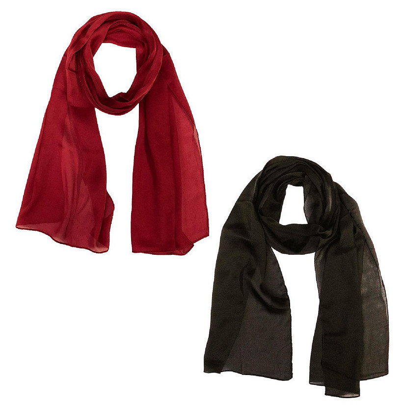 Wrapables&#174; Lightweight Silky Satin Solid Colored Scarf (Set of 2), Maroon and Black Image