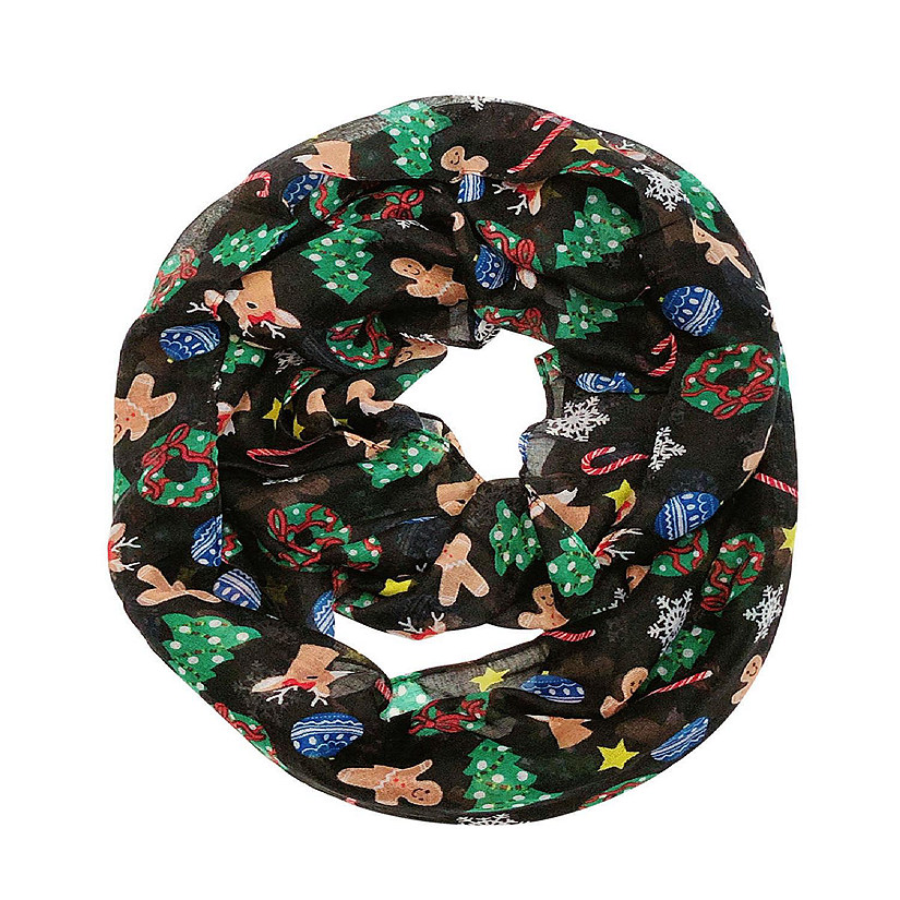 Wrapables Lightweight Winter Christmas Holiday Infinity Scarf, Gingerbread Man & Xmas Tree Image