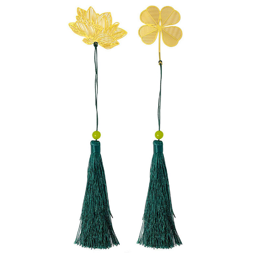 Wrapables Lotus & Clover Metallic Bookmark with Tassel (Set of 2)