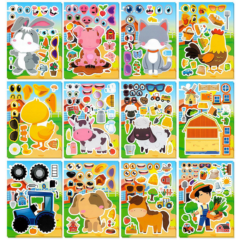Wrapables Make a Face Stickers, DIY Make Your Own Stickers (24 Sheets), At the Farm Image