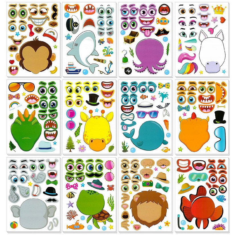Wrapables Make a Face Stickers, DIY Make Your Own Stickers (24 Sheets), Magnificent Animals Image