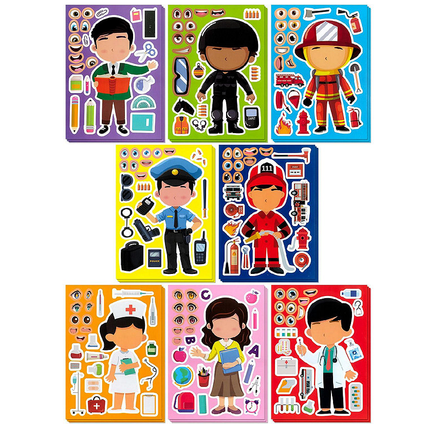 Wrapables Make a Face Stickers, DIY Make Your Own Stickers (24 Sheets), Occupation Image