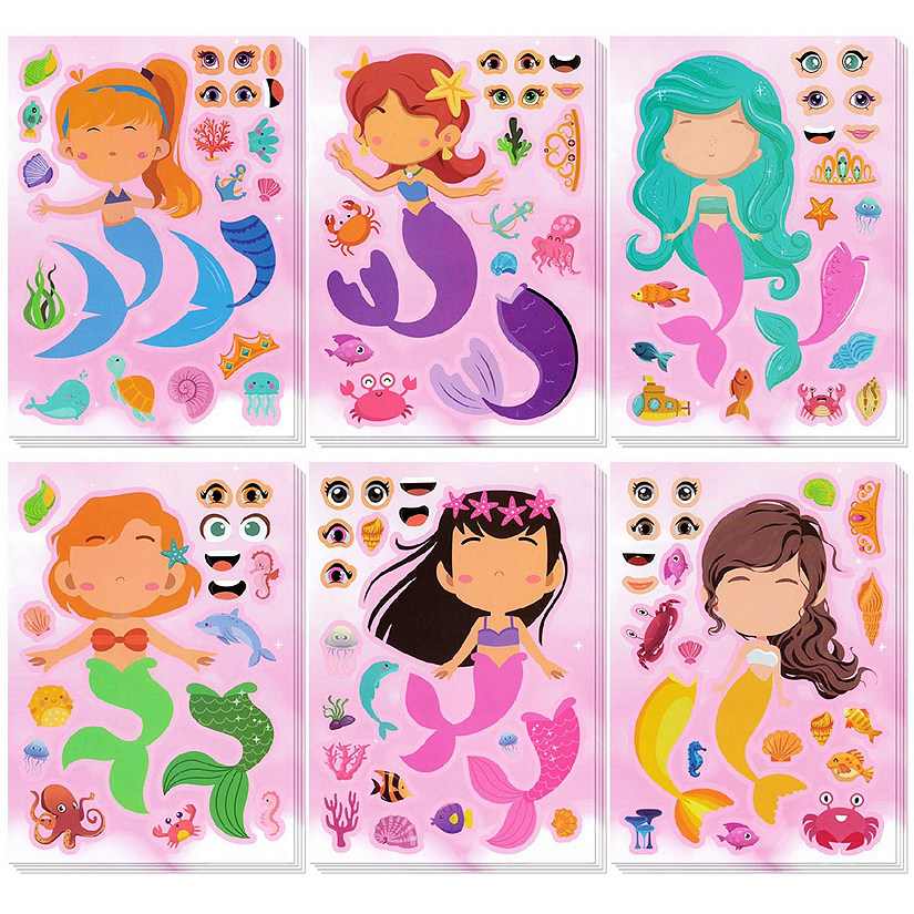 Wrapables Make Your Own Sticker Sheets, Diy Make A Face Stickers (24 Sheets), Mermaids Image