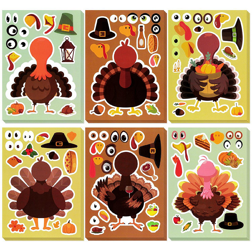 Wrapables Make Your Own Turkey Sticker Sheets, Make a Face Sticker, Thanksgiving 24 Sheets Image