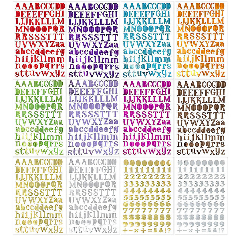 Blulu 8 Colors Glitter Alphabet Letter Stickers for Grad Cap and Handicraft Art, Glitter Self Adhesive Alphabet Stickers (8 Sheets)