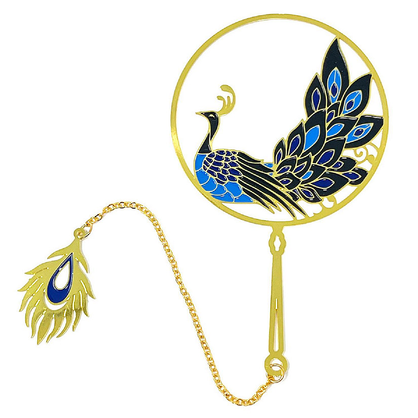 Wrapables Metallic Peacock Bookmark with Pendant Image