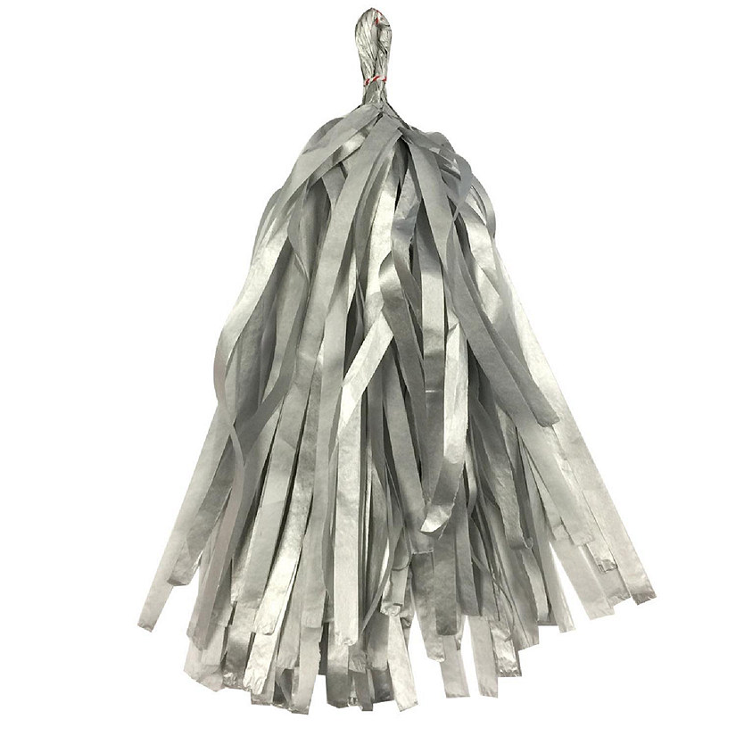 Wrapables Metallic Silver 14 Inch Tissue Paper Tassels Party Decorations Image