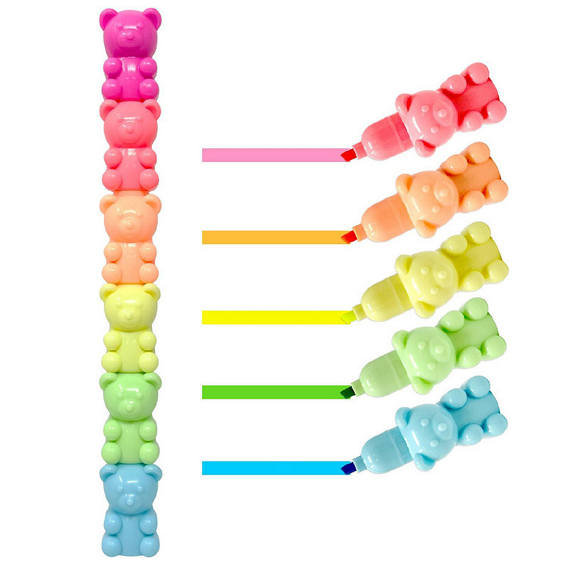 Wrapables Mini Stackable Highlighters, Cute Multi-color Markers, Teddy Bears Image