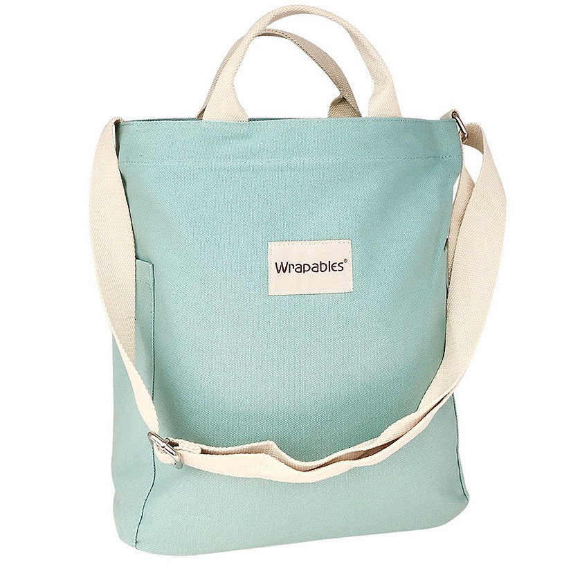 Wrapables Mint Green Canvas Tote Bag for Women, Casual Cross Body Shoulder Handbag Image