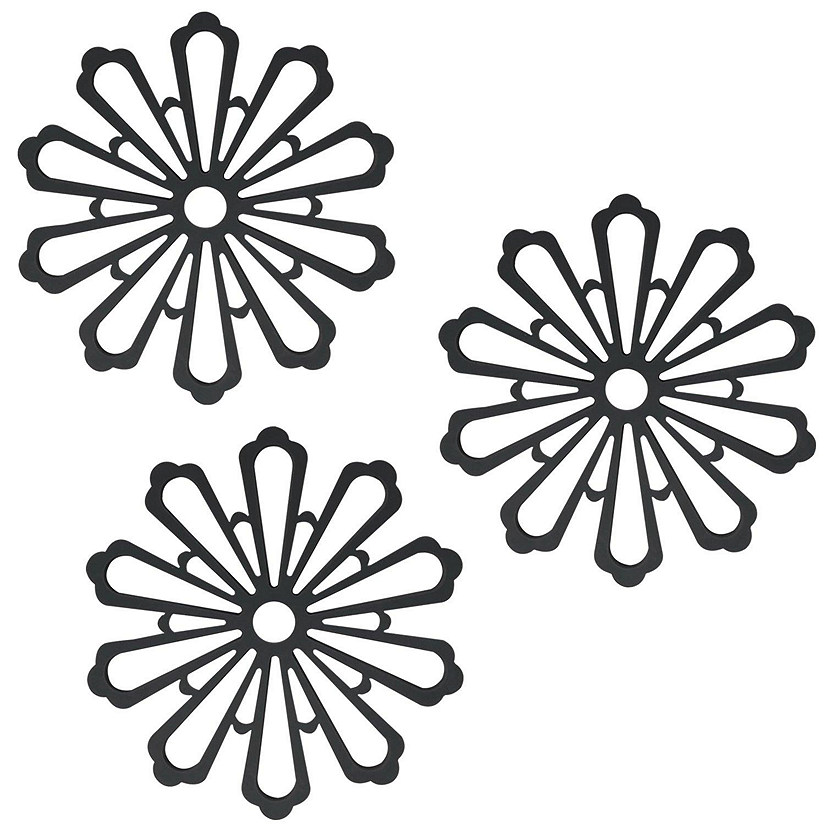 Wrapables Non-Slip Insulated Silicone Carved Trivets Flexible and Durable Floral Coasters, Multi-Use Pot Holders (Set of 3), Black Image