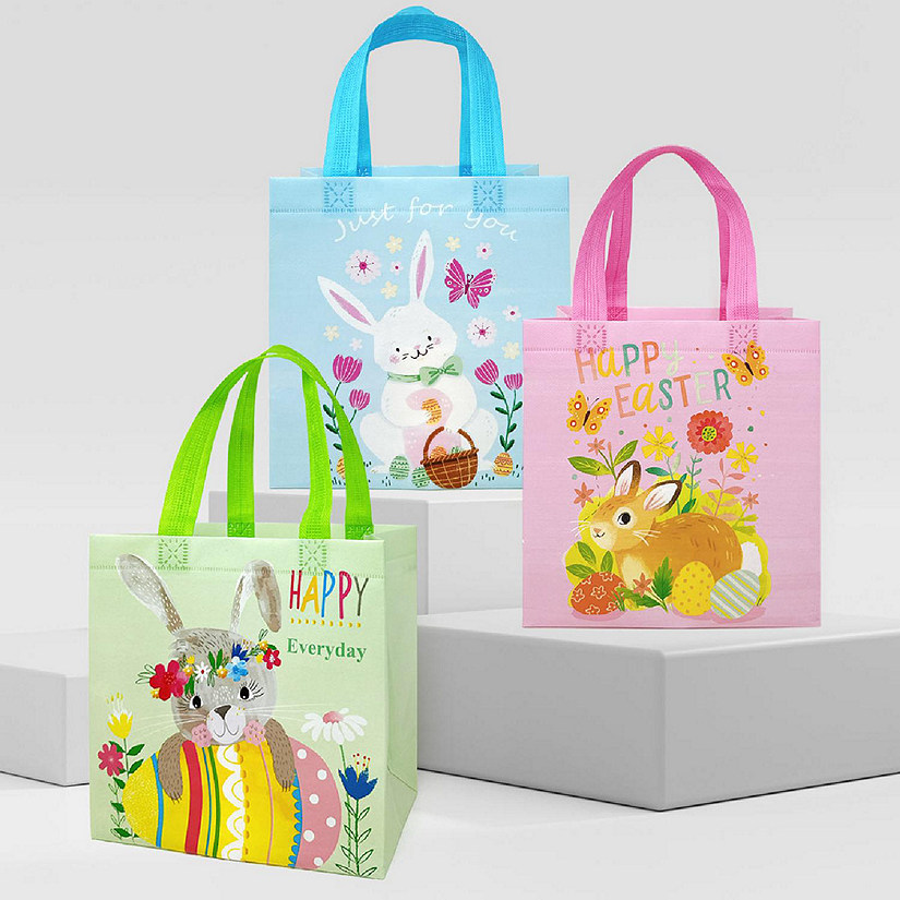 Wrapables Non-woven Easter Gift Bags, Easter Treat Bags for Egg Hunt (Set of 8), Bunnies Image