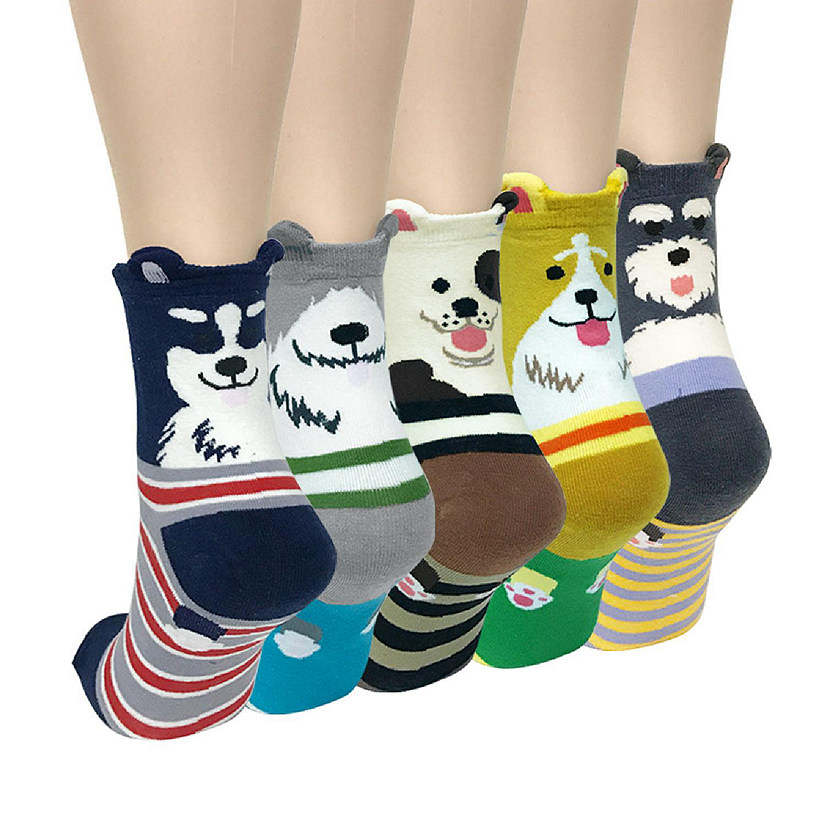 Wrapables Novelty Animal Print Crew Socks (Set of 5), Cute Doggy Image