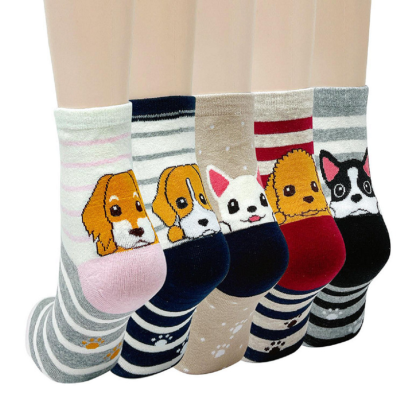 Wrapables Novelty Animal Print Crew Socks (Set of 5), Lovable Puppies Image